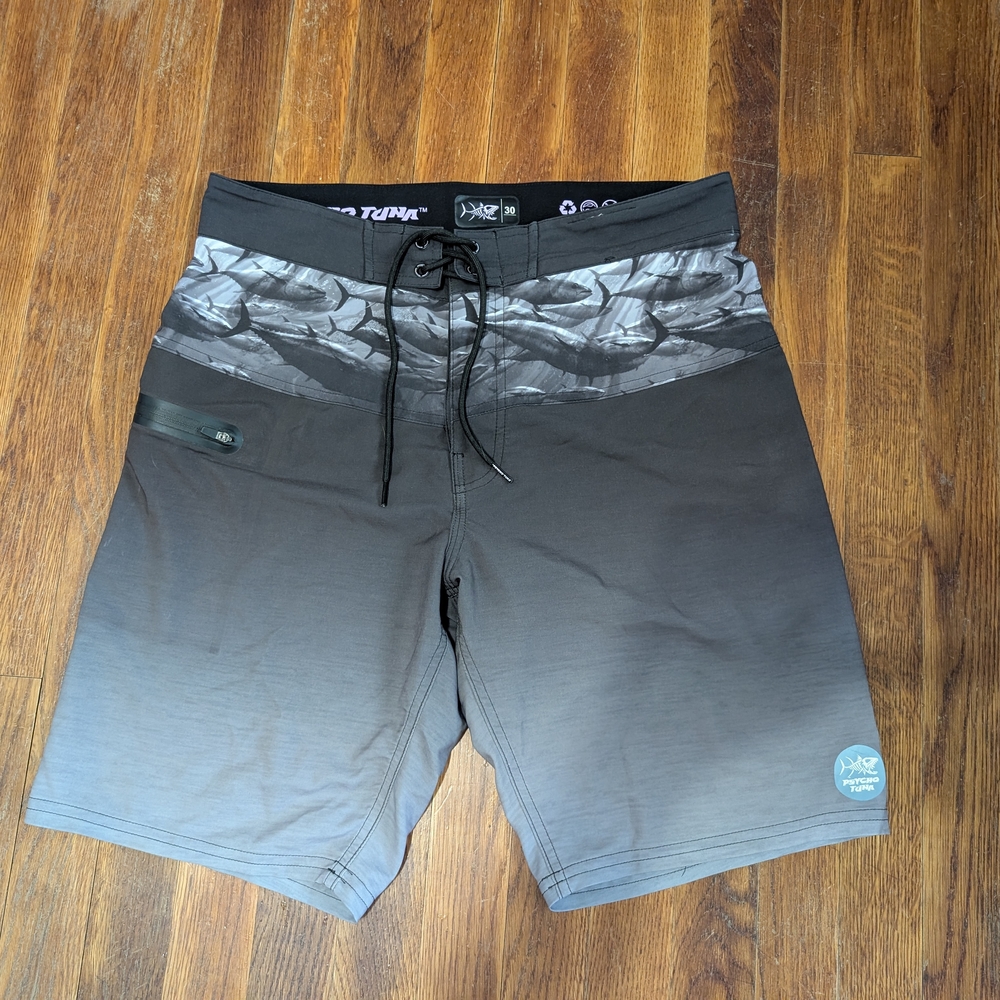 Psycho Tuna Swim Trunks/Board Shorts Size 30  With Shark Pattern